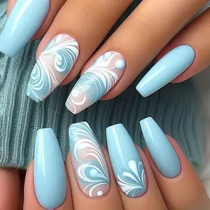 Medium Swirl Pattern Fake Nails with Nail File & Tape, Removable False Nails for Women Girls Nail Art, Effortless Press on Nails Manicure Set