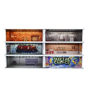 Diorama 1/64 Car Garage Model LED Lighting City Street View Vintage Repair Workshop Underground Car Parking Lot Scene Display Model Collection Gift Toy