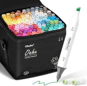 Ohuhu Alcohol Markers: Chisel & Fine - 120-color - Double Tipped Art Marker Set for Artist Designer Adults Coloring Illustration - AP Certificated - Refillable - Chisel and Fine Dual Tips - Oahu Series of Ohuhuart