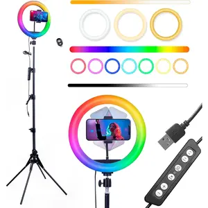 10.2inch LED Ring Live Fill Light, Adjustable Color and Brightness, with Stand and Hose Phone Clip, 74 inches Tall,You can take Photos, Record Video, Live Broadcast and so on (R10D10-RGB)
