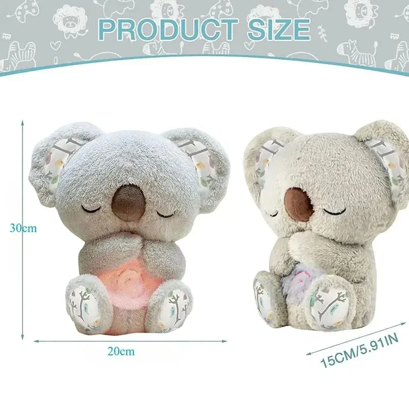 HOT Koala Plush Sleep Aid Toy - 30 * 20 * 15Cm High-Quality Plush Fabric, Battery Powered, Soft Glow Night Light, Calming Music, Simulated Breathing, Easy to Operate Bedtime Comfort Toy