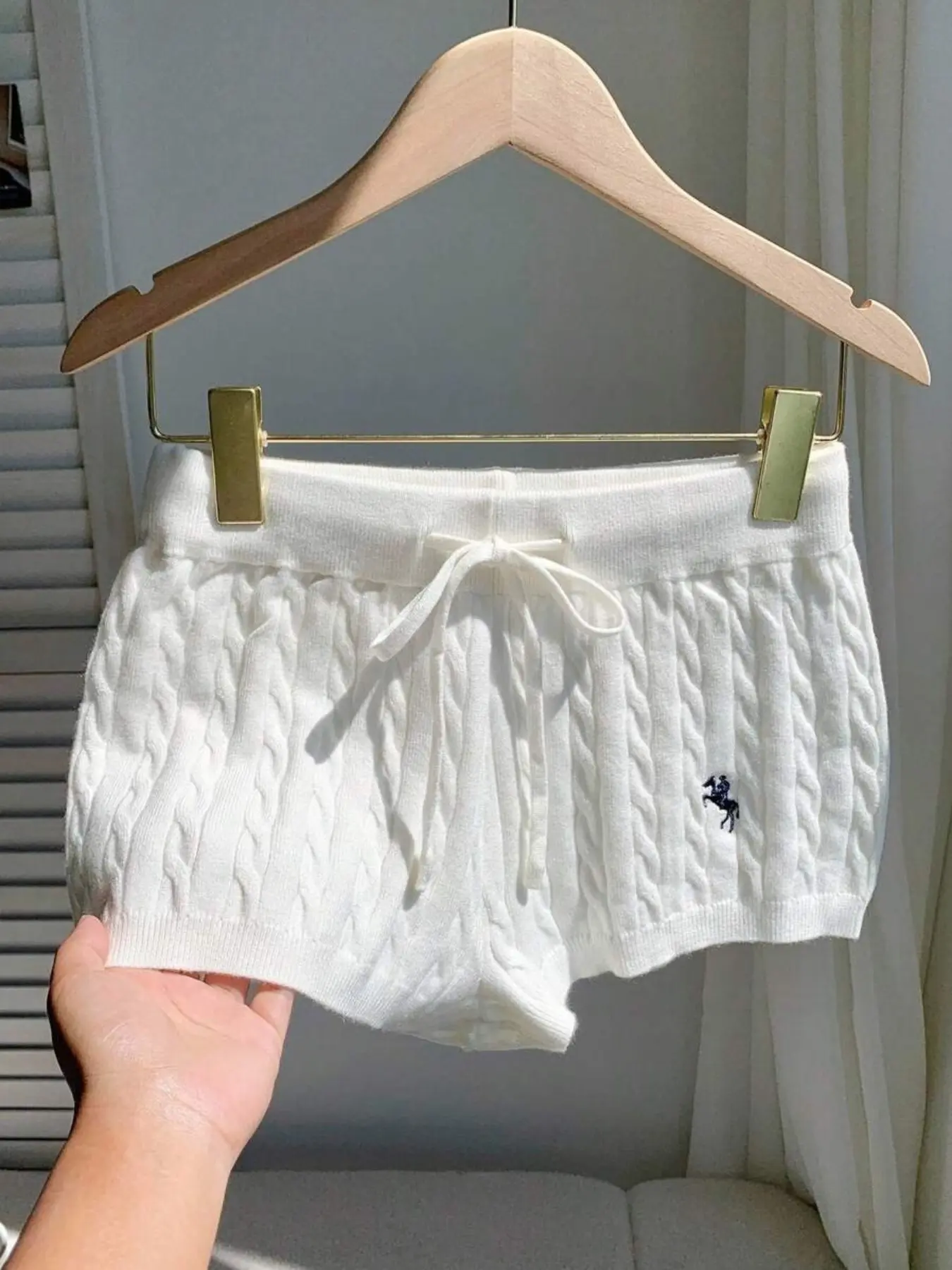 Women's Fashion Casual Embroidered Knit Shorts, Drawstring Waist, Adjustable Shorts, Fitted Design, All Season Wear, Daily Home Comfortable, Casual Comfy Shorts, Embroidery Shorts