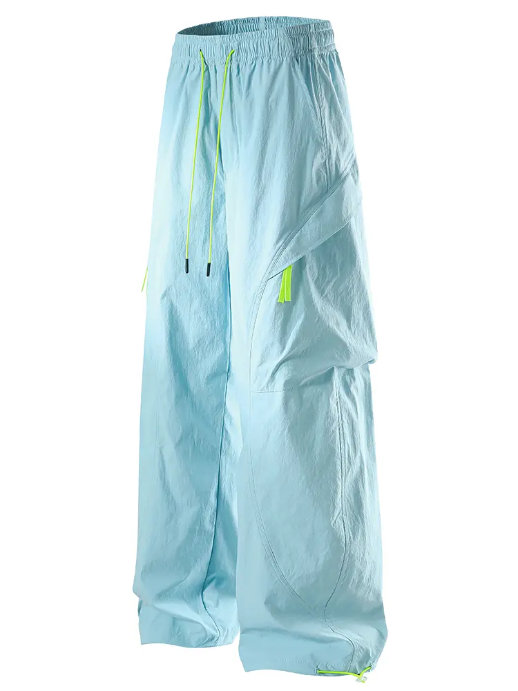 Women's Casual Pants - Wide Leg Parachute Style Bottoms with a Contrast Drawstring and Curved Seam, 4-Color Pastel Pack, Baggy, Oversized, Comfortable, Plain, Athletic, Dry Clean, Woven