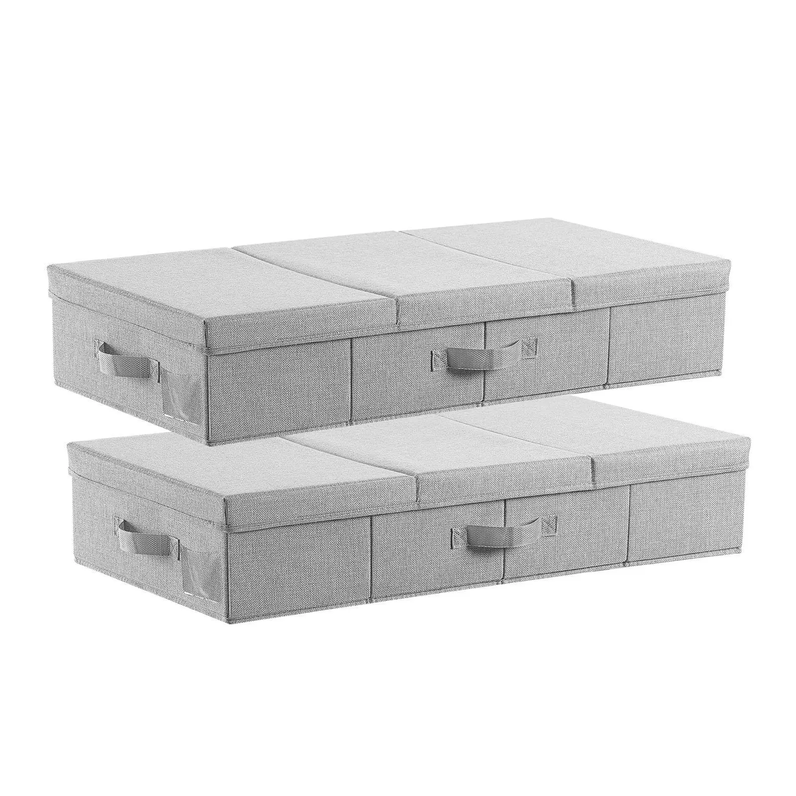 VEVOR Low-Profile Under Bed Storage Boxes (2 Pack) with Lids, 31.7x15.9x6.1in 48L Gray Stackable Bins, Bedroom Room Storage Organizer for Linen, Father's Day Gift