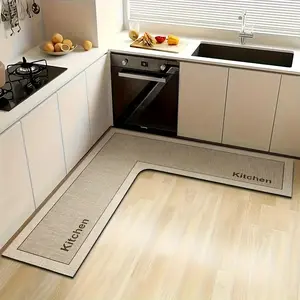 Large Kitchen Mat with 'Kitchen' Text - Non-slip Silicone Base, Ultra-soft Microfiber, Striped And Solid Colours, Irregular Shape Suitable for Hallways And Dining Area Entrances - Easy to Clean Home Decor, Modern Kitchenware Style