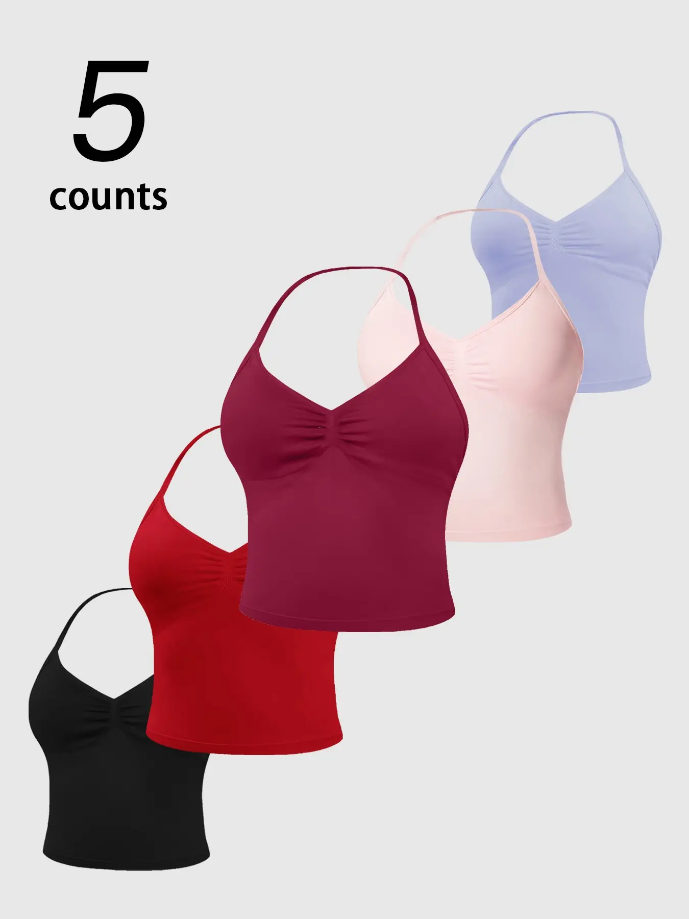 5-Pack Women's Sports Vest, Slimming Stretch Yoga Top, Breathable Casual Design, All-Season Universal Fit, Sporty Vest, Fitted Activewear, Activewear for Fitness, Sport Vests