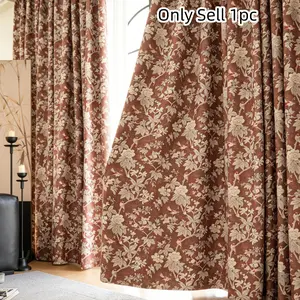 1pc Vintage Floral Bird Print Curtains, Thick Textured Fabric, Privacy Protection, Soundproofing, Living Room Bedroom Floor-To-Ceiling Curtains