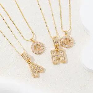 Full-diamond 26-letter Pendant Necklace with Cubic Zirconium & Gold-plated Flower Design 2 Pack Initial Letter Necklaces 14K Gold Plated Alphabet for Women Valentine's Day Jewelry Set Adjustable 17''-19'' Chain