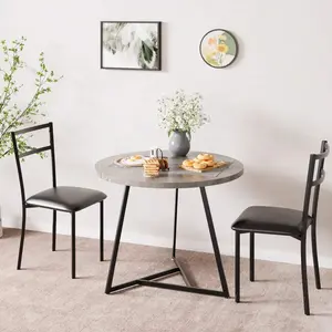 Dining Table Set For 2, Round Kitchen Table And Upholstered Chairs For 2, 3 Piece Dining Room Table Set, Kitchen Table Set For Small Space, Apartment Modern White Computer Desk with Storage Reversible L-Shaped