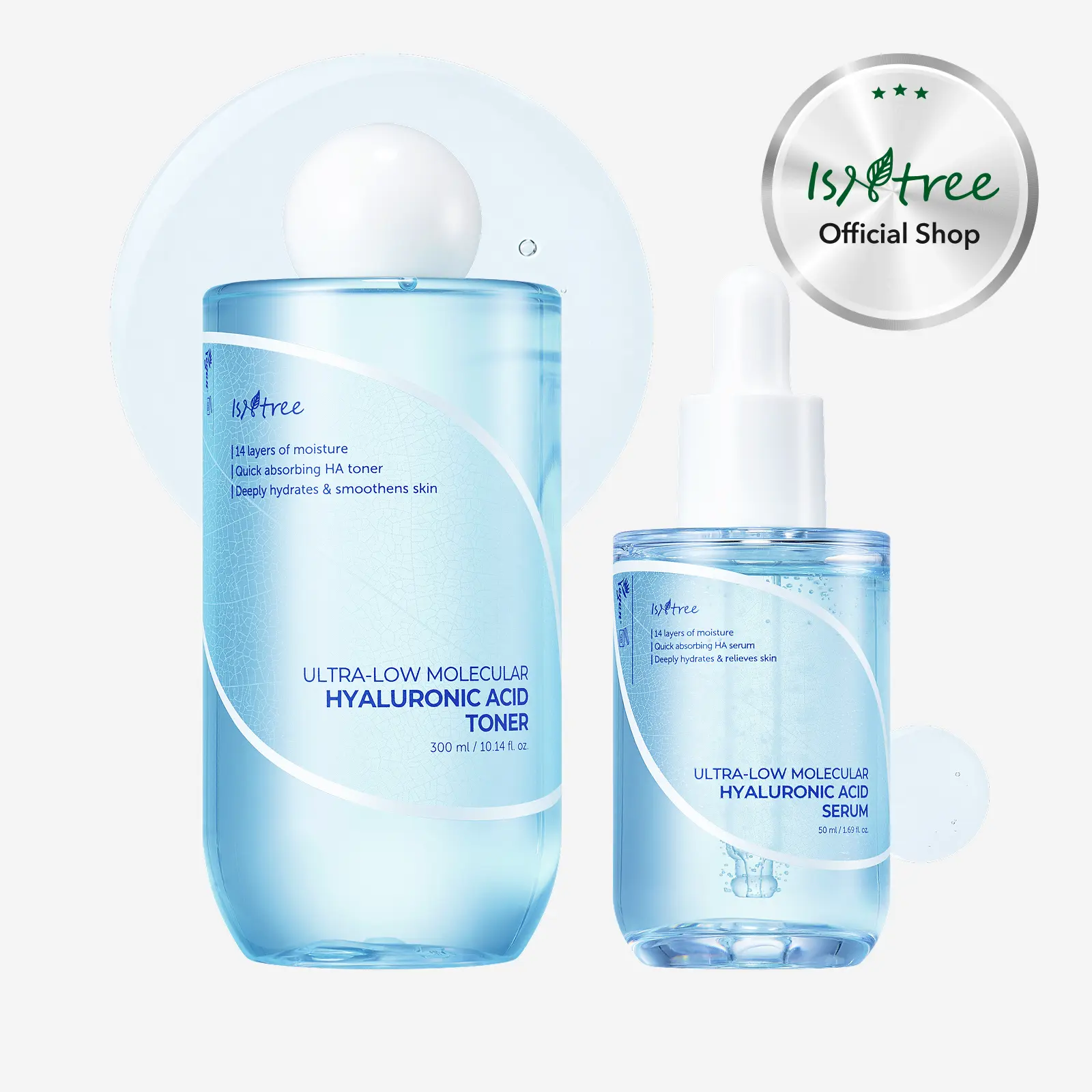 [isntree Official Shop] Deep Hydration Plump Duo | Ultra-Low Molecular Hyaluronic Acid Toner + Serum with Multi-Molecular Hyaluronic Acid | Lightweight Moisture Layering for Smooth, Plump Skin | Daily Korean Skincare
