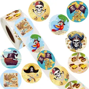 500 count Pirate Labels Roll Stickers-Pirate/Halloween Party Themed  Shower Birthday Party Supplies Decorations Favors Goodie Bags