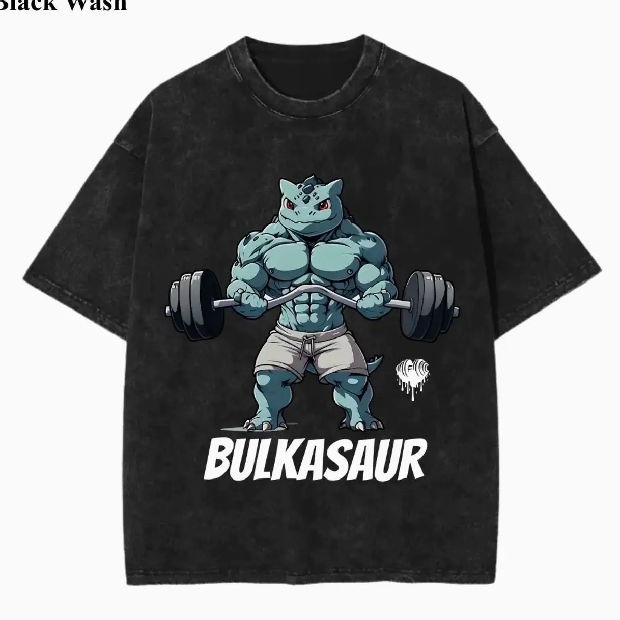 Vintage Bulkasaur Wash Tee, Bulbasaur Gym Graphic Tees, Pocket Monster T-Shirt, Unisex Anime Shirt, PKM Gift, Gym Workout Shirt, Menswear Womenswear Streetwear Top Fit Oversize