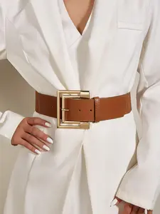 1 Piece Women's Elegant Solid Color Western Buckle Belt, Trendy Plain Color Wide Waistband Belt, Fashionable Belt for Dress & Jeans for Daily Decoration