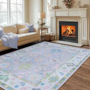 Area Rug for Living Room, Modern Oushak Machine Washable Throw Rugs with Rubber Backing Non-Slip Low Pile Carpet for Bedroom Dining Room Nursery #Summervibes