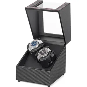 Double Watch Winders for Automatic Watches, Automatic Watch Winder Box in Black Carbon Fiber, with  Quiet , Flexible PU Watch Pillows, for Women's& Men's Watches