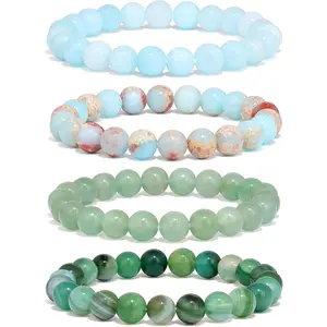 4PCS Colorful Beads Bracelet Healing Crystal Bracelet for Women Men Natural Stone 8mm Stack Gemstone Spiritual Jewelry Gift for Women Men