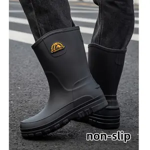 Men's Fashionable Waterproof Rain Boots - Non-slip, Mid-calf Suitable For Outdoor And Fishing Activities