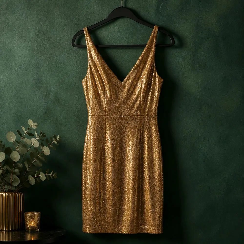 Homecoming Lulus Rose Gold Sequin Champagne Showers Bodycon Mini Dress XS 4028