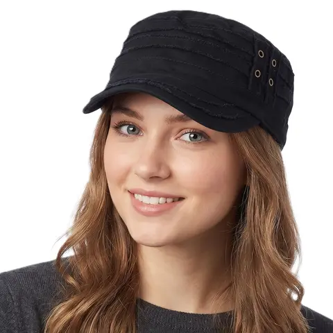 Unisex Cotton Distressed Layered Frayed Cadet Military Cap - Snapback Black Caps for Sports Outdoor Hats - 100% Cotton, Precurved Bill, 57cm Circumference, UV Protection