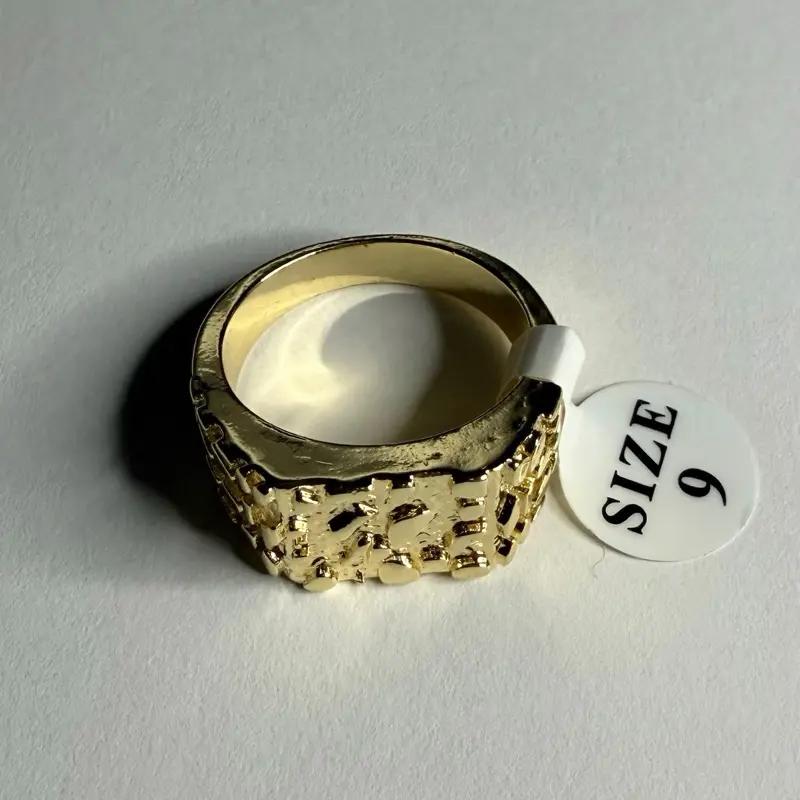 14k   Nugget  Classic Style Adjustable Promise Set   bubble  smart spring  date Cuban Link Ring