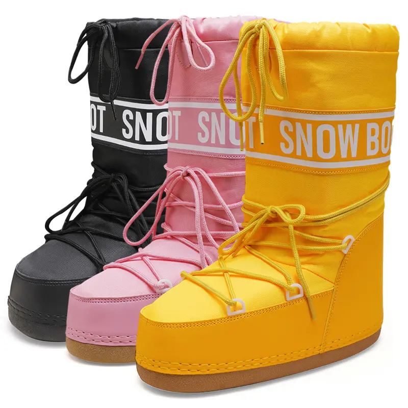 2025 Winter Ski Boots Fashion Round Toe Snow Boots for Women with Thickened High Tube Snow Boots in Leather Material