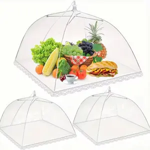 Pop-Up Mesh Food Covers, 6-Pack of 17x17 Inch Tents for Outdoor Dining, Keep Bugs & Insects Out,Lace Mesh Food Cover,Decorative Reusable Collapsible Food Covers For Table, Food Nets, Kitchen Tools