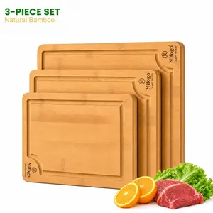Bamboo Cutting Board Set, 3/5-Piece With Built-In Juice Groove, Durable Wood Chopping Board For Kitchen Meat, Vegetables, Fruit & Cheese