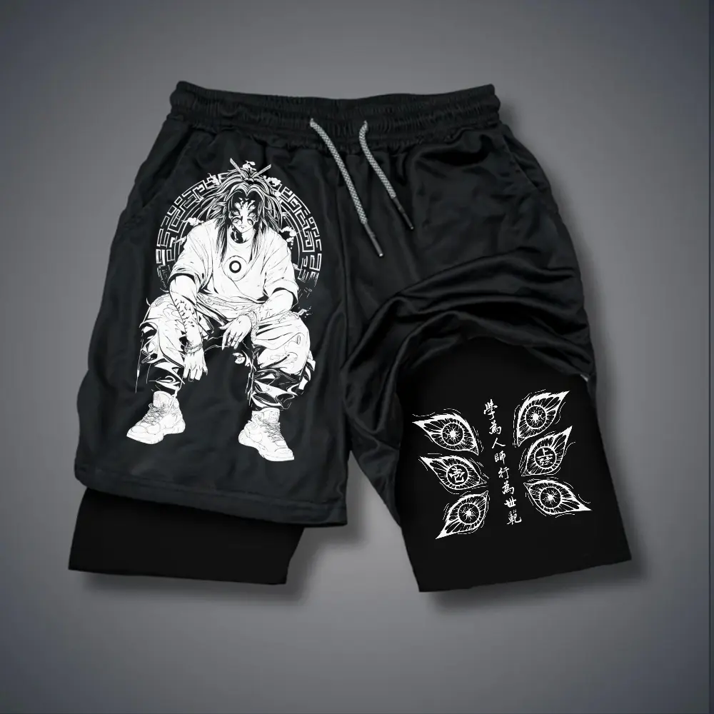 Demon Slayer Kokushibou 80s 90s summer men shorts for men jorts outfit men graphic shorts Double-layer sports shorts Comfortable short shorts summer