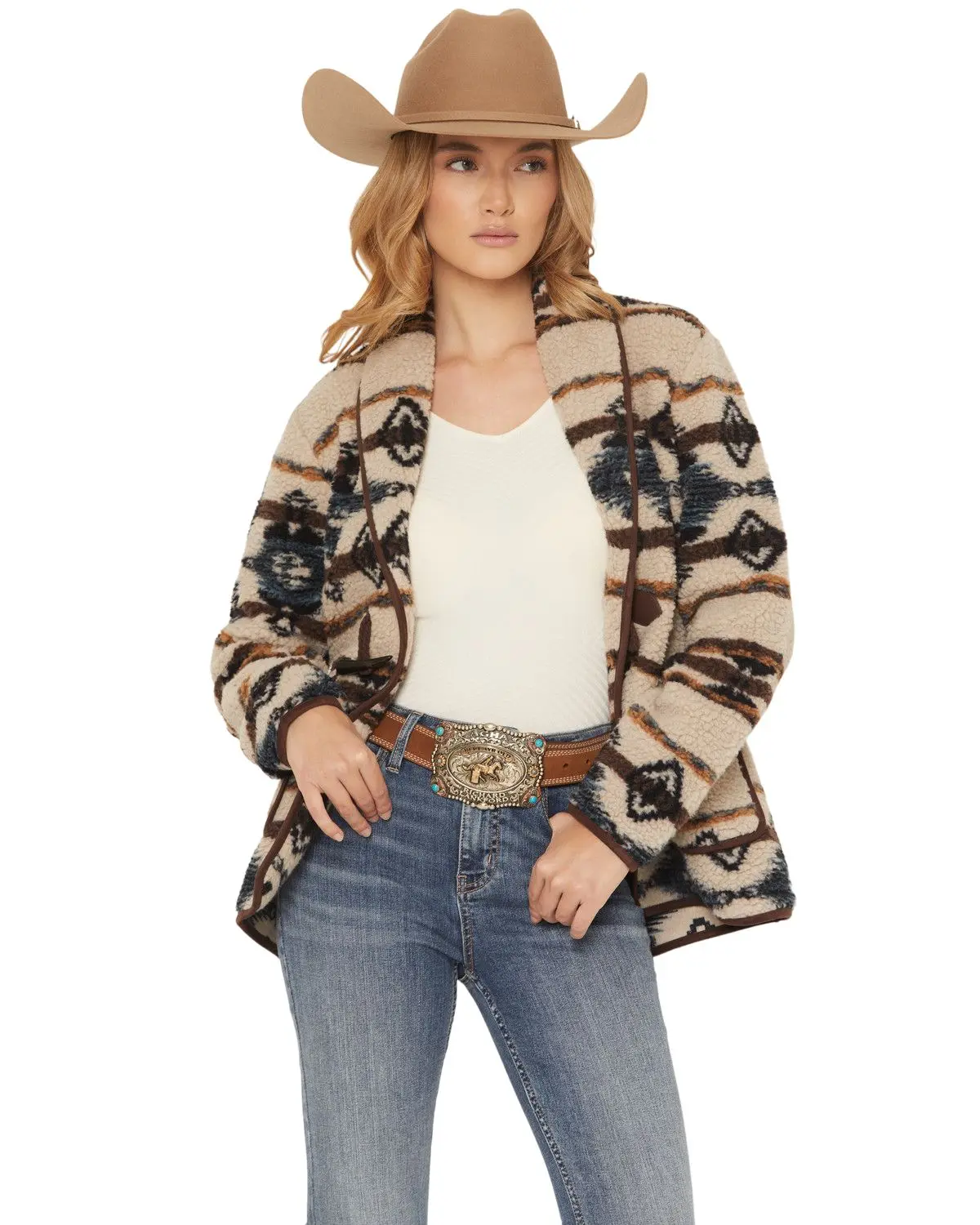 Shyanne Women's Women'S Southwestern Print Sherpa Cardigan - Srfa25sw7-Oat