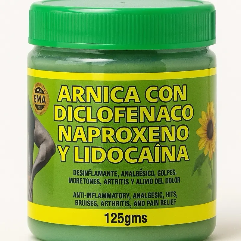 Arnica Pomada Muscular 125g - Herbal Massage Balm with Diclofenac Naproxen & Lidocaine - Natural Treatment for Full Body Care, Soothing, Gel