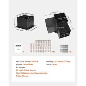 VEVOR Pergola Bracket Kit, 6x6 Inch (Inner Size 5.5x5.5), 4 Pcs 3-Way Heavy Duty Corner Bracket Woodworks DIY Post Base Kit, Easy Installation Wooden Beams for Gazebos, Patio Pergolas, Log Cabin