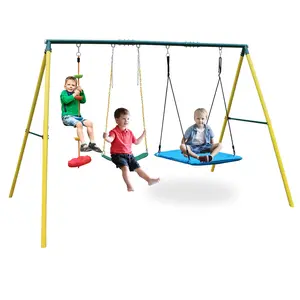 3-in-1 Kids Swing Sets for Backyard, Outdoor Heavy Duty Swing Set with Saucer Swing, Belt Swing, Rope Swing