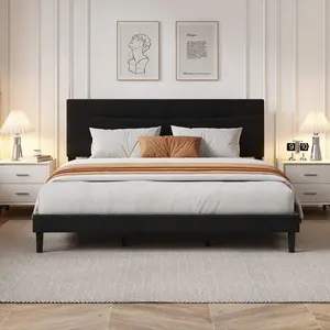 Full Size Modern Upholstered Bed Frame with Soft Padded Headboard, Heavy Duty Stable Metal Steel Slat Support, Noise-Free Quiet Design, Easy Assembly