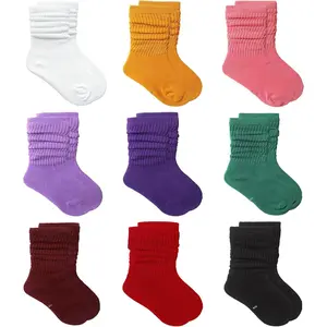X-SOK01  Toddler Socks - Long Crew Socks for Girls 4-8 Years, 9 Pairs