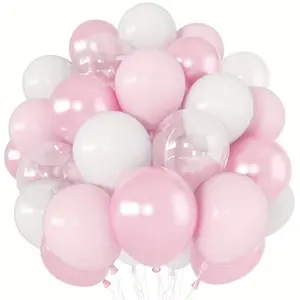 46 piece set of pink balloon combinations, including matte white, maca powder, pearl powder, and transparent latex balloons, suitable for birthday parties, wedding decorations, bridal farewell parties, and anniversary celebrations