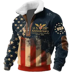 Men's United States 250 Years Printed Casual Top Patriotic American Flag Shirt