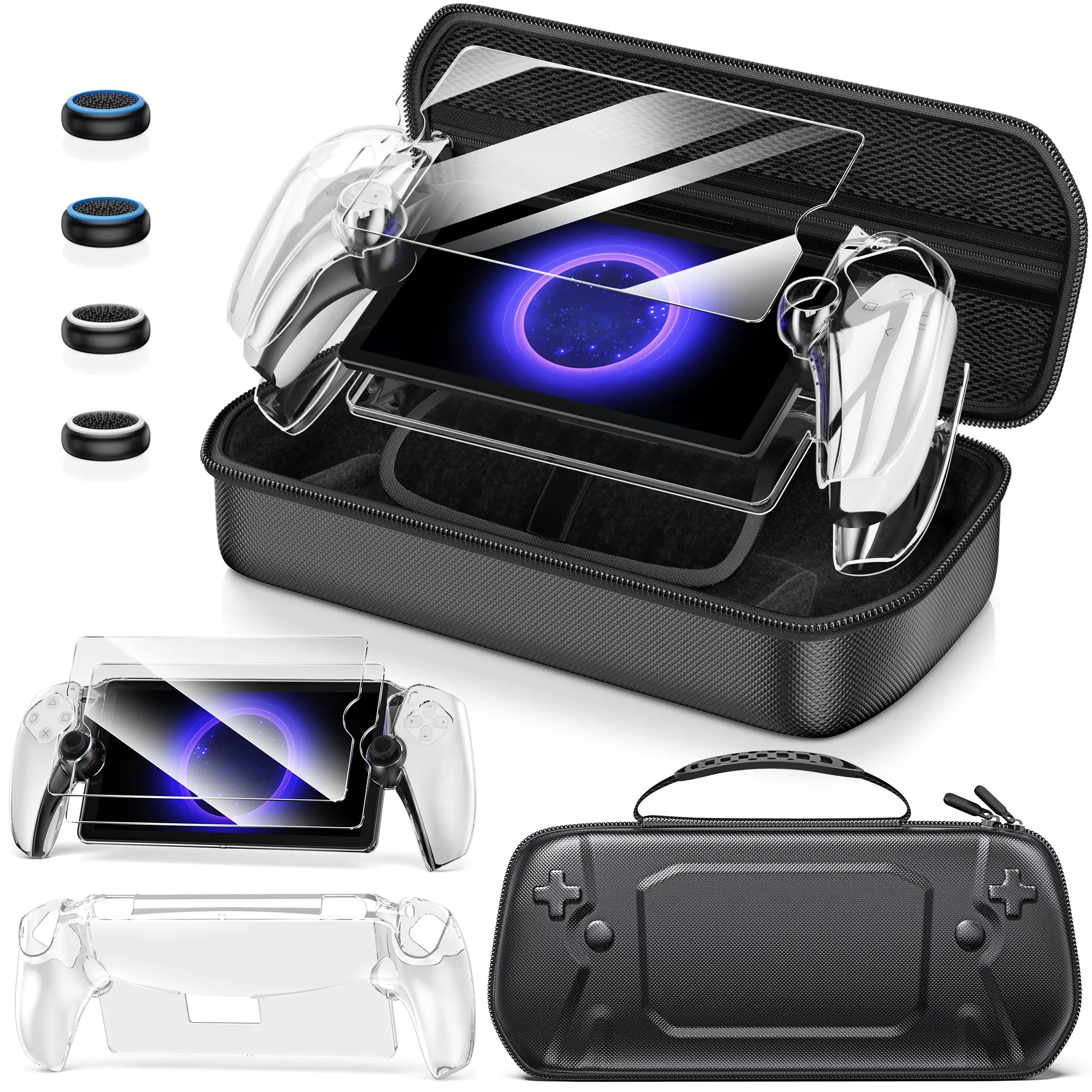 ESYWEN Storage bag suitable for PS5 handheld console Front host pattern design, surface PU, easy to wipe and clean; Sandwich EVA material, strong pressure resistance, wear resistance and scratch resistance