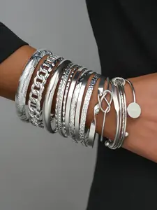15 Pieces Elegant Bracelet Set, Bracelet Stack, Knot Design, Adjustable Cuff Bracelets, Women's Fashion Accessories, Minimalist Adjustable Bangle