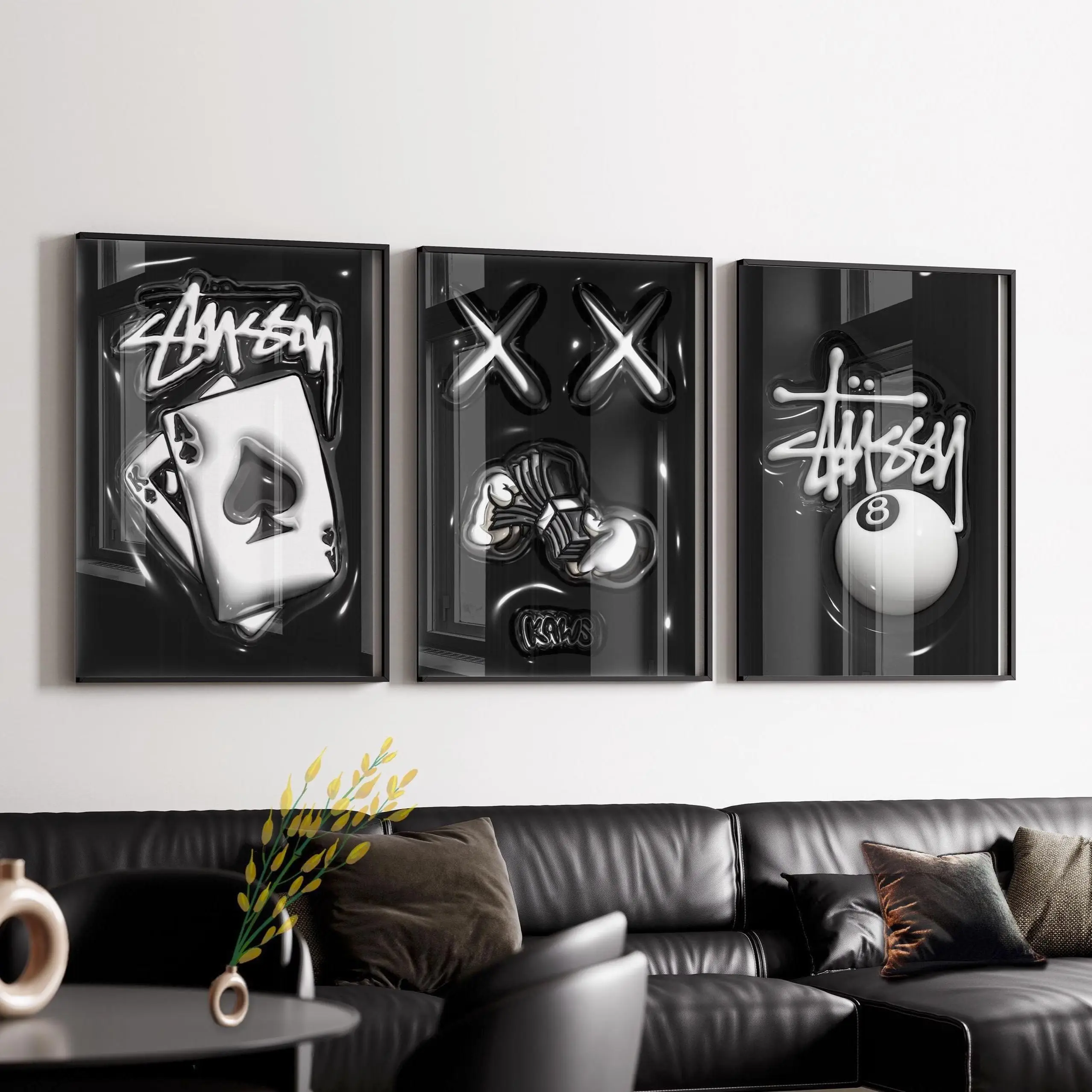 KAWS 3-Piece Paper Posters & 3D Artwork Set - 20x30/24x32 Trendy Hypebeast Flowers Home Decor Prints for Living Space Accents