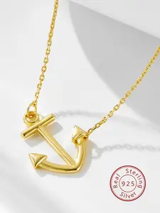 S925 Sterling Silver Anchor Design Pendant Necklace, Fashion Jewelry for Party, Daily Decor, Trendy All-match & Exquisite Jewelry for Birthday Gift