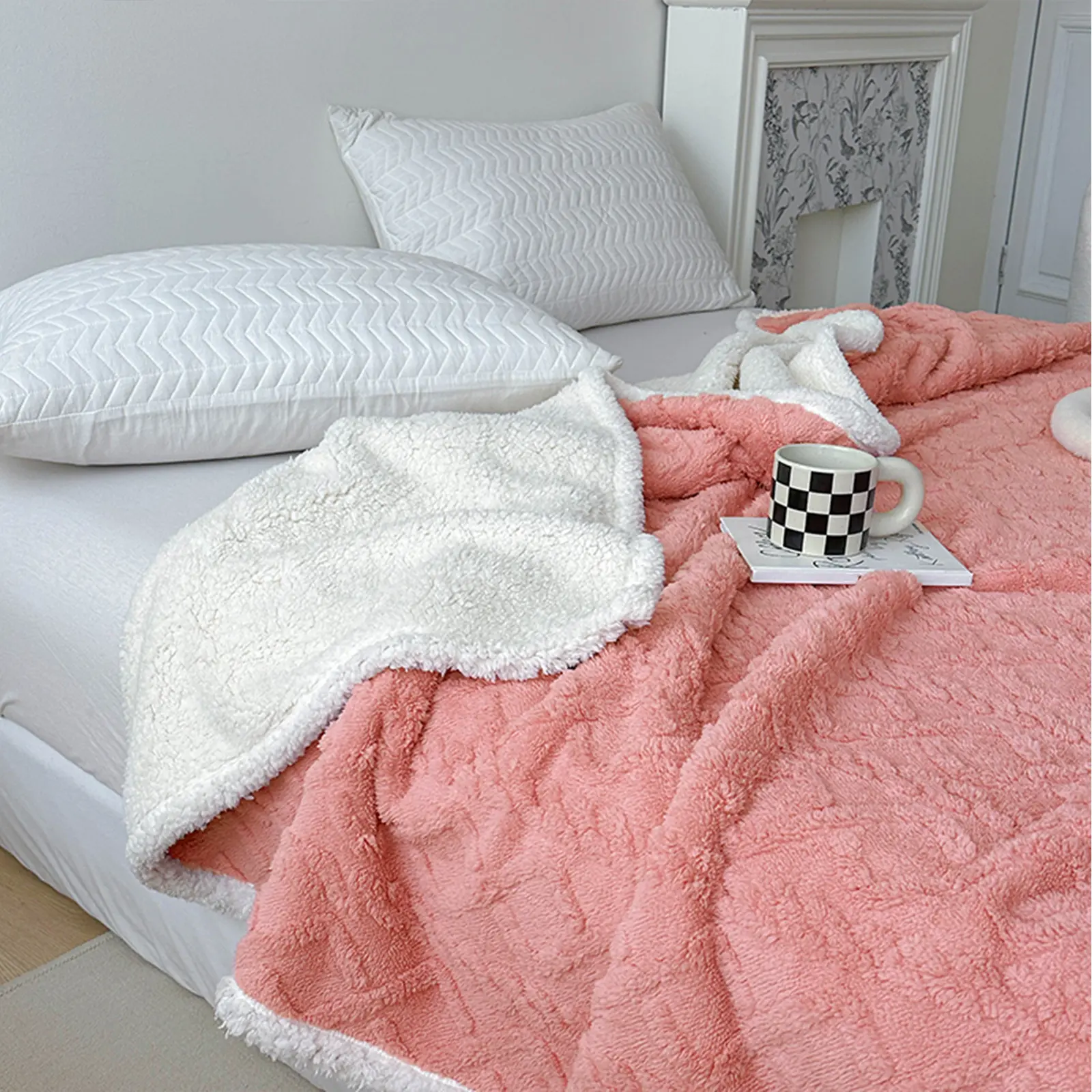 【Summer Sale】ROSEKIND Fluffy Sherpa Blanket, 380 GSM Ultra Soft Fuzzy Throw Blanket for Couch and Bed, Lightweight Blanket,Warm Cozy Fleece Blanket, Cute Reversible Plush Throw for Sofa and Bedroom,back to school,back to school shopping,home decor