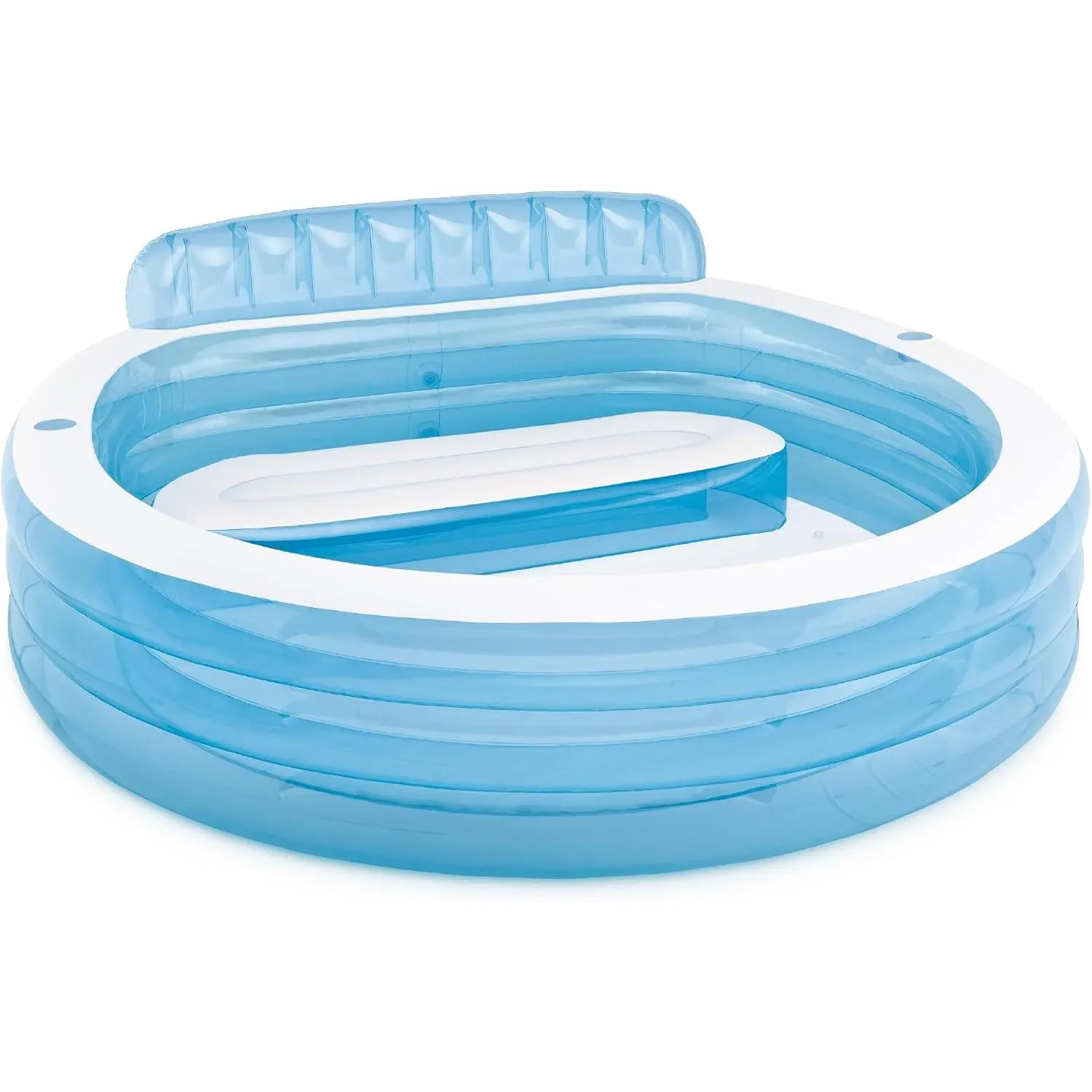 Swim Center Inflatable Family Lounge Pool: Built-In Bench – Cup Holder – 156 Gallon Capacity – 90" x 86" x 31" – Blue