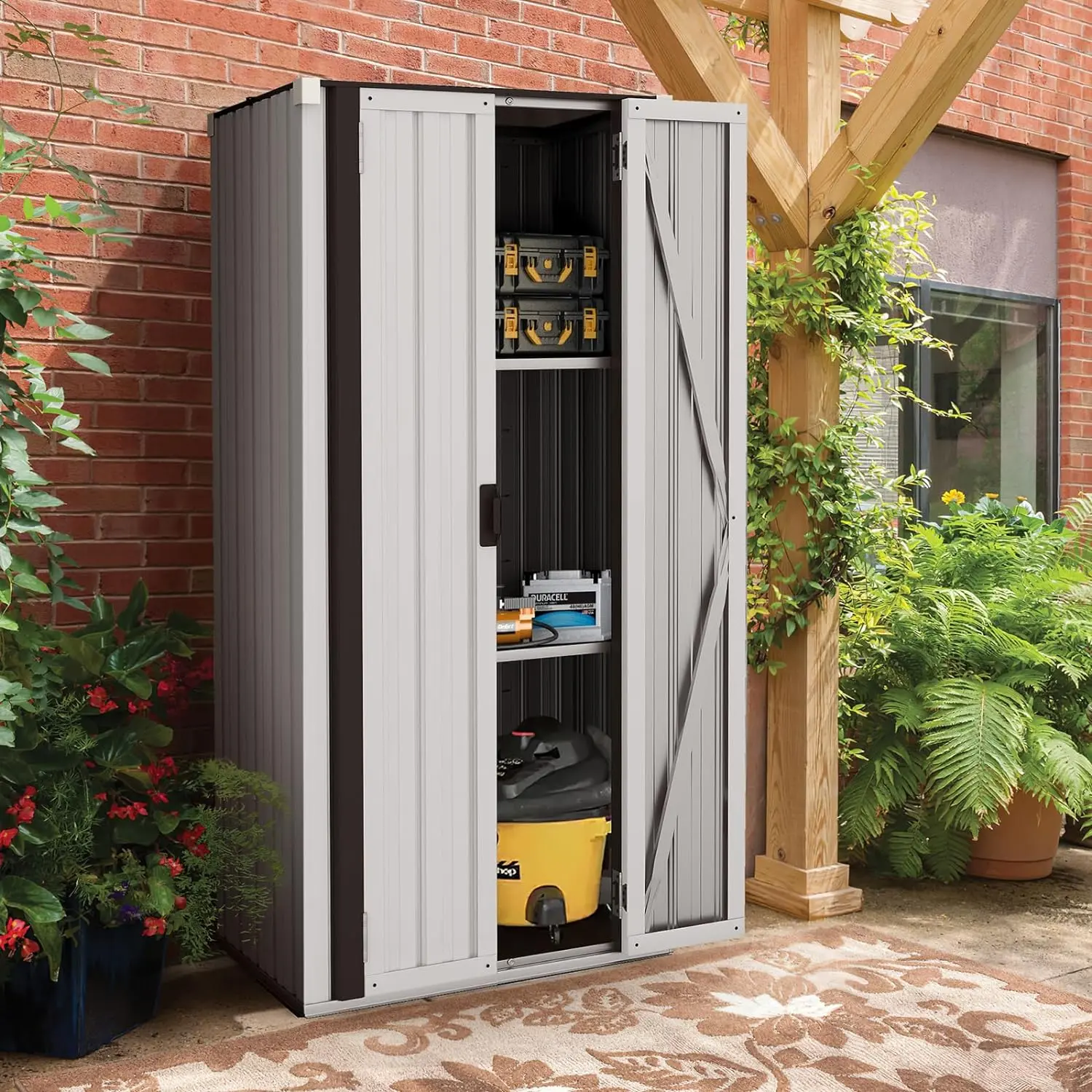 YODOLLA Outdoor Storage Cabinet Waterproof Storage Shed with Shelves, Vertical Tall Outdoor Garden Storage Sheds & Outdoor Cabinet Storage Weatherproof for Patio or Indoor Items Equipment