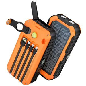 Solar Power Bank 40000mAh, Hand Crank & Solar Dual Charger with Built-in 4 Cables, 22.5W Fast Charging Waterproof Battery Pack for Emergency Power, Hurricane Prep & Power Outage Backup Solar Charger Power Bank with Flashlight and Compass