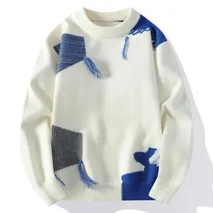 Patchwork Knitted Sweater Trend High Street Autumn Winter Warm Men's Tops Hip-hop Street Clothing Fishing Sports Pullover