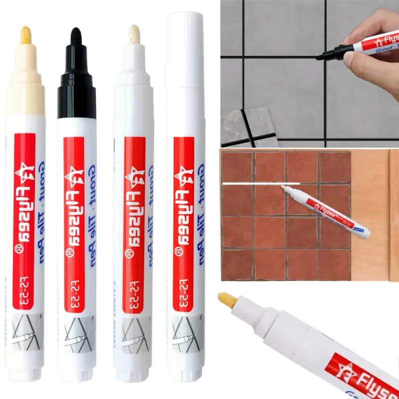 3/6 Pieces Tile Pen Wall Grout Color Pen Tile Repair Pen Refill Wall Gap Grout Renew Paint Pens Markers Filling Pen for Tiles Floor Bathroom Decontamination Seam Repair (Black,White,Beige)