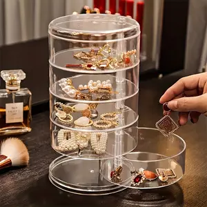 Rotating Jewelry Box, Five-Layer Large Capacity Dustproof Pet Material, Suitable for Dressing Table Bedroom Desktop Storage