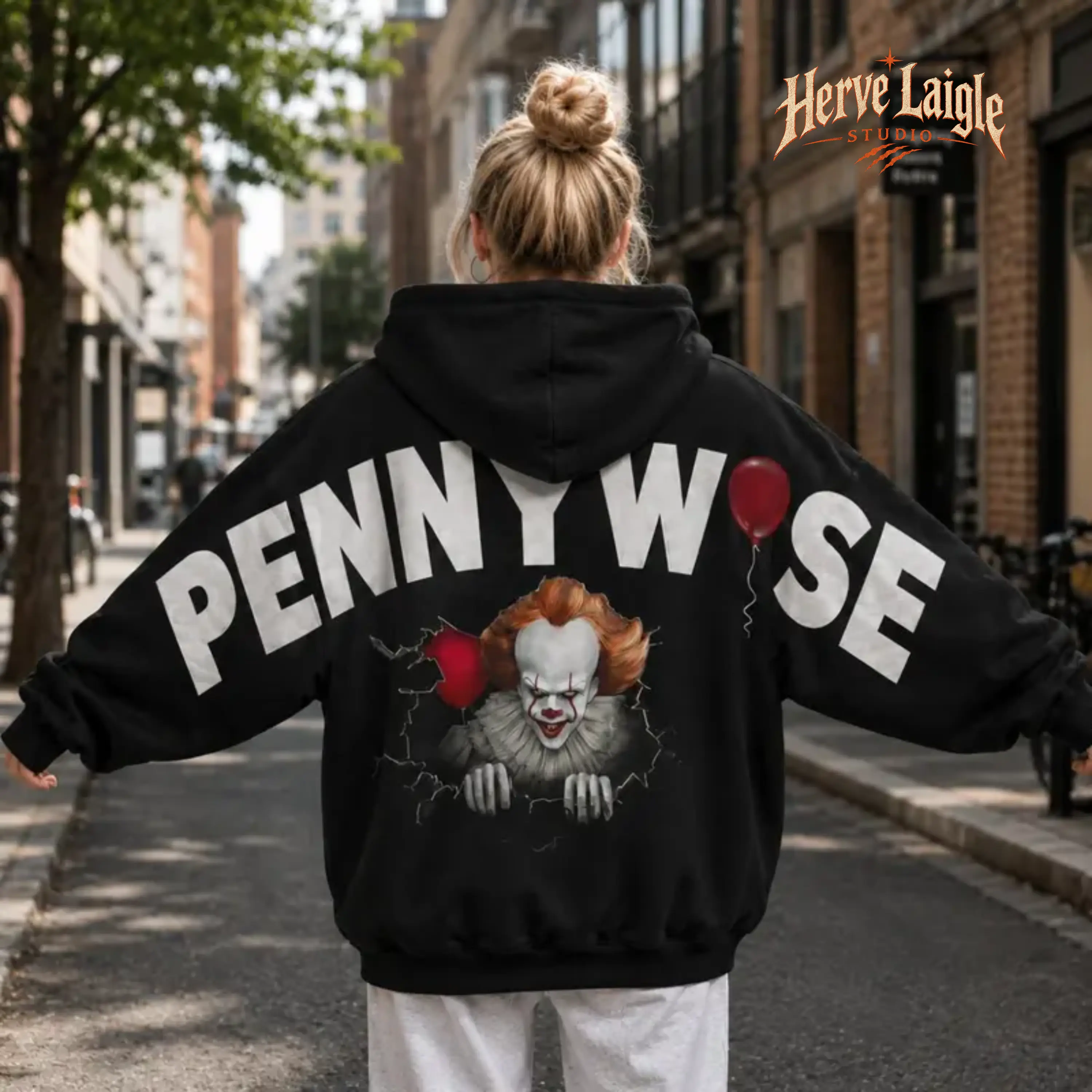 Pennywise Clown Shoulder-To-Shoulder Back-Printed Hoodie And Sweatshirt, Halloween IT Movie Graphic Shirt, Spooky Season, Gift For Him Her