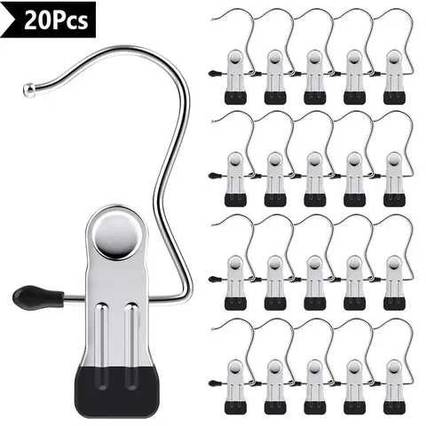 20 Anti-Rust Hanging Clip Clothespins, Multifunctional Hangers Accessory, Clothes Hanger Accessories, Metal Hook Clips for Pants Socks Towels, Travel Hanger Organizer for Home, Space-Saving Clothes Storage Rack with Laundry Hooks