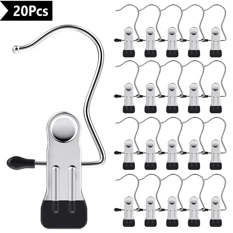 20 Anti-Rust Hanging Clip Clothespins, Multifunctional Hangers Accessory, Clothes Hanger Accessories, Metal Hook Clips for Pants Socks Towels, Travel Hanger Organizer for Home, Space-Saving Clothes Storage Rack with Laundry Hooks